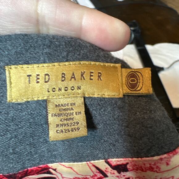 Ted Baker Wool Midi Sheath Dress Gray V-Neck Short Sleeve Size 0 - Picture 6 of 8